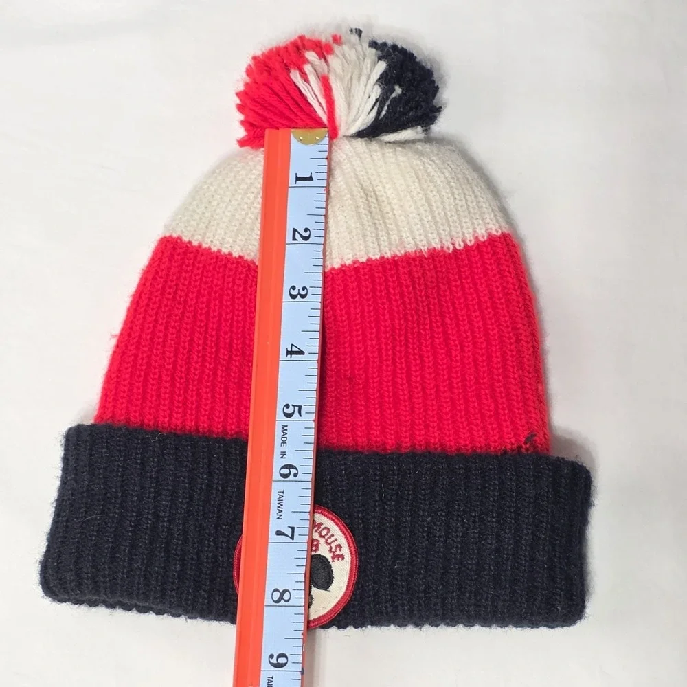 Disney Mickey Mouse Club Unisex Knit Beanie Pom Hat Red Black White Vintage